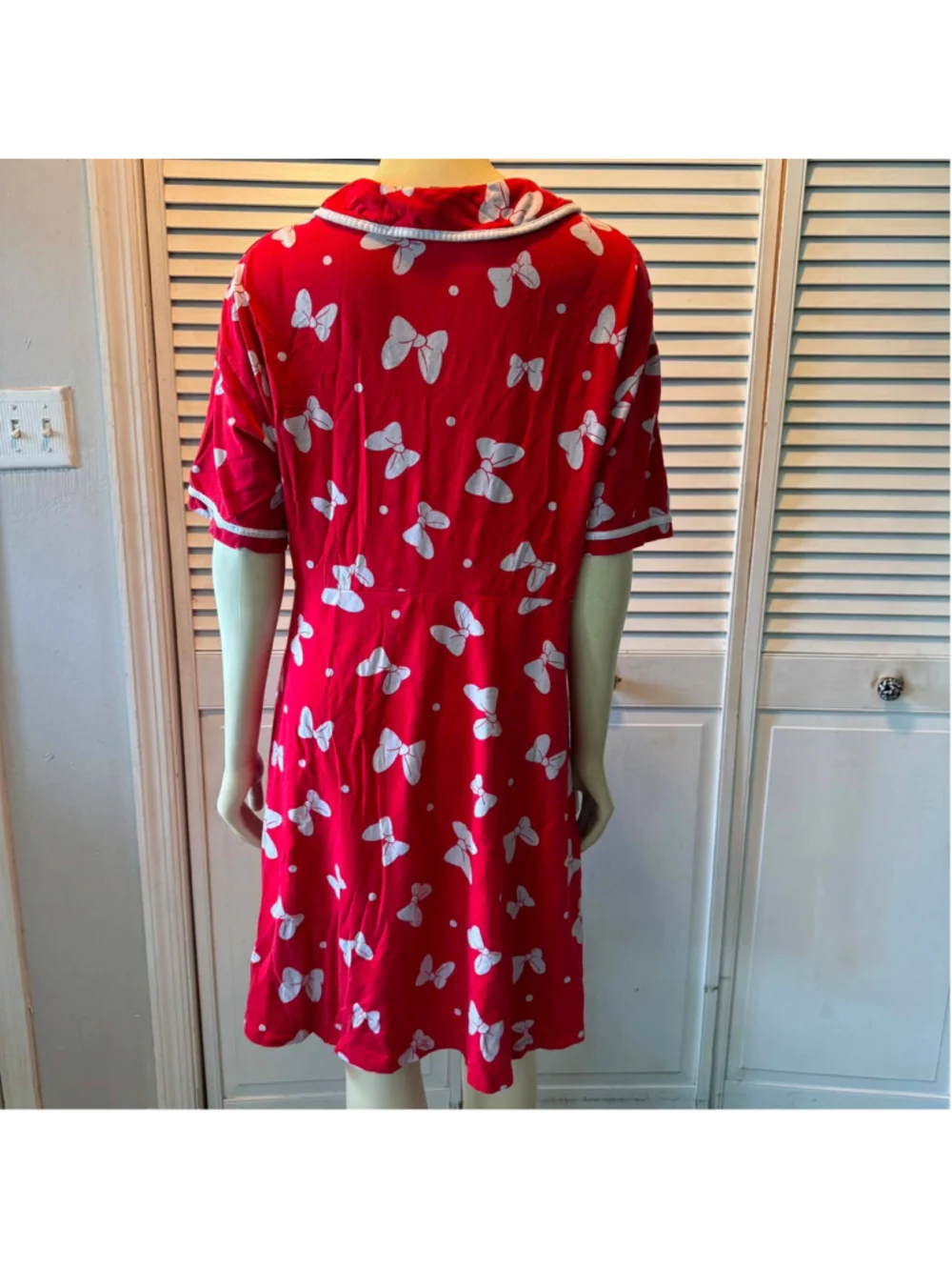Disney Minnie Mouse Bow Print Women Pajama Dress Red White Size 1X